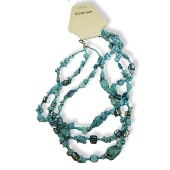 CAROL DAUPLAISE NWT TURQUOISE CHIP & ABALONE SHELL LAYERED NECKLACE - Picture 3 of 5